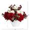 15&#x22; Rose, Hydrangea &#x26; Holly Berry Arrangement in White Vase